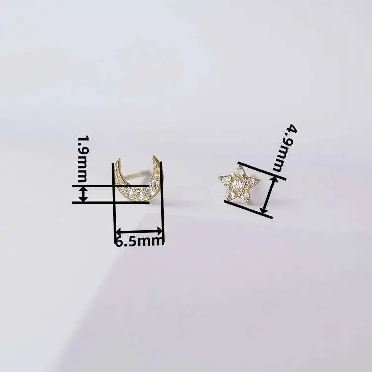 Asymmetric for Earrings Women, Fashion, Star and Moon, 9K Real Gold, Korean jewelry,kj95 - Image 2