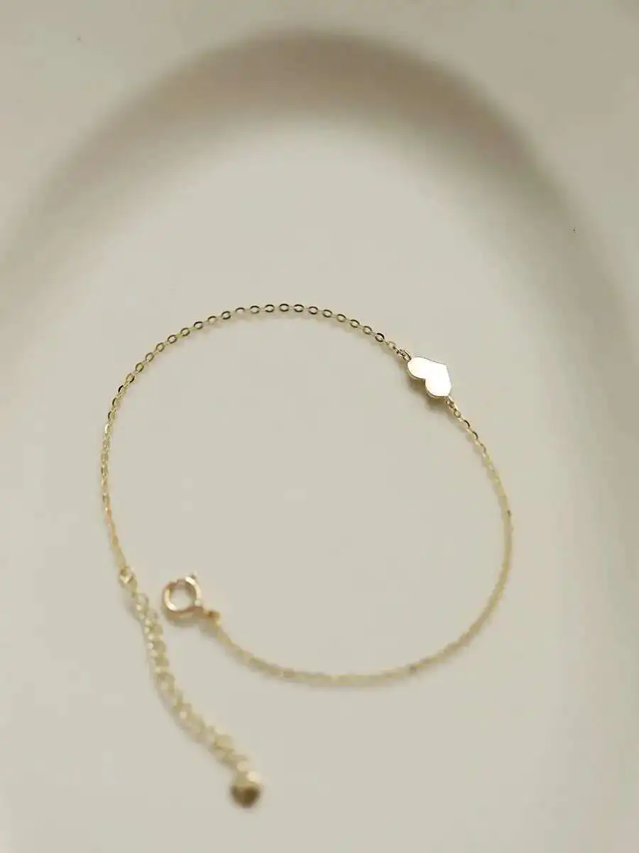 14K Solid Gold Heart Charm Bracelet, Dainty Minimalist Jewelry, kj184 - Image 4