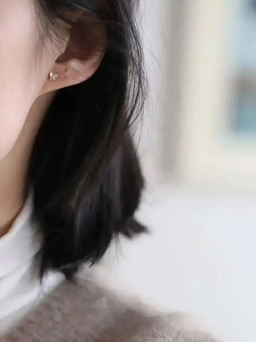 14K Gold Butterfly Earring for Women, Minimal Simple Style, Hypoallergenic, Trendy Jewelry, Gift, kj49 - Image 6