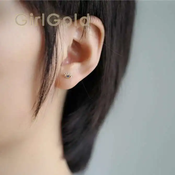 Blue Eye Crystal Stud Earring for Women, Minimal, Simple Style, Mini, 9k Solid Gold, Gift, kj13 - Image 2