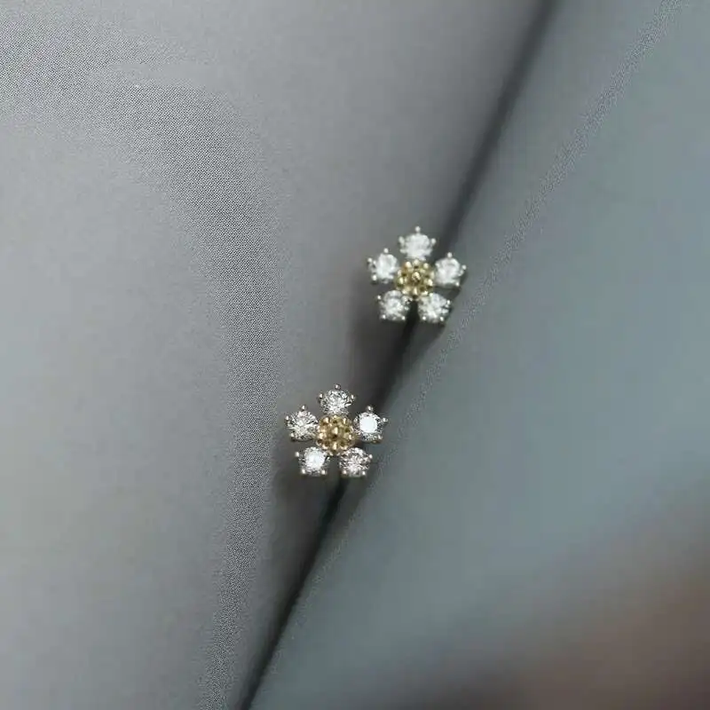Pure 9K Gold Jewelry Earrings for Women, Five Diamond Flower, 2020, kj237 - Image 3