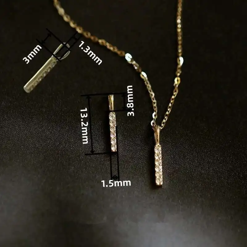 Solid Gold Charm Bar Pendant, Crystal Necklace, Minimal Jewelry, Simple Victorian Gift, Holiday, 9K Real, kj233 - Image 2