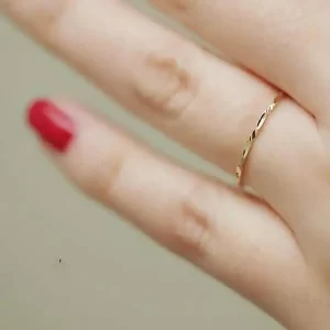 14K Solid Thin Stacking Dainty Gold Ring, Minimalist, Mid-century Bff Bride, kj506