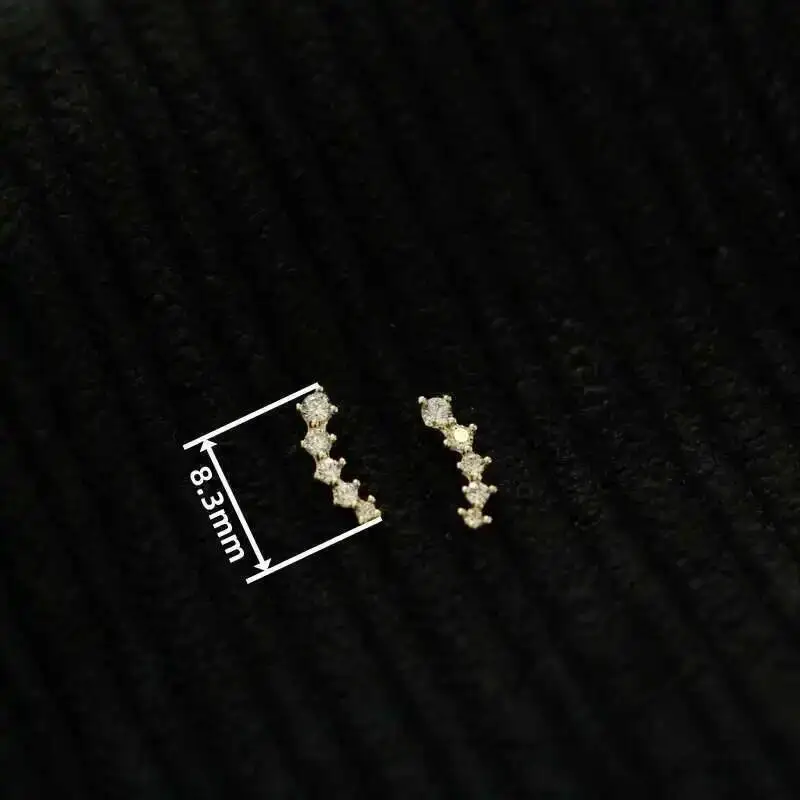 Spike 14K Real Solid Gold Stud Earring, Czech Cz Crystal, Jewelry, kj90 - Image 2