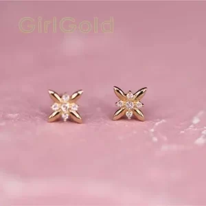 14K Solid Gold Earring for Women, Unique Crystal, Dainty Simple Women Earring, Minimal Bride Wedding Gift, kj151