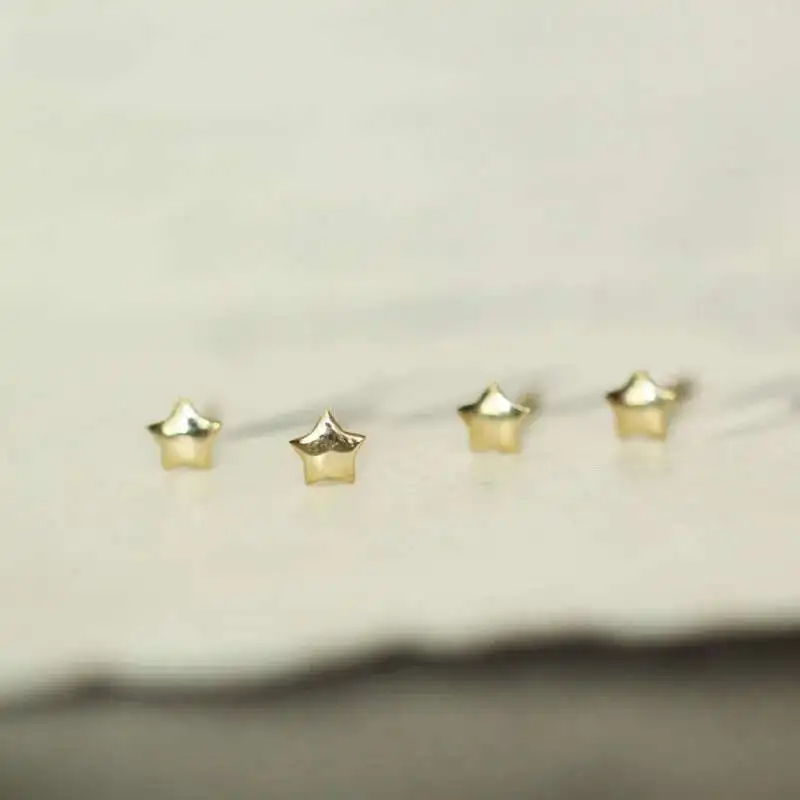 9k Smooth Surface Stud Earring for Women, Minimal, Simple Style, Mini, Solid Gold Stars, Gift, Kj10 - Image 3