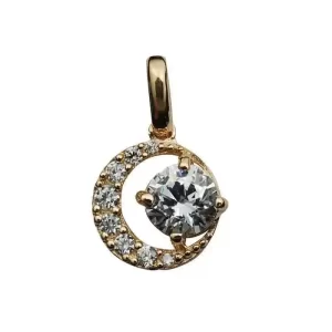 9K Moon Charm Dainty Pendant, Crystal Circle Necklace, Minimal Solid Gold Jewelry, Simple Gift kj18