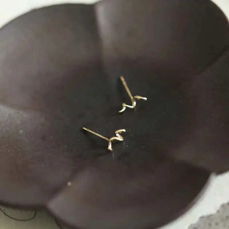 14K Gold Spring Twirl Stud Earring, Super Dainty, Mini Minimal, kj158 - Image 4