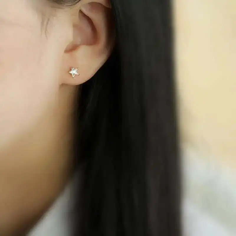 9k Solid Stars Earring, Small Gold Stud, Trendy Earrings, Handmade, Women Fine Jewelry for Girl, Wholesale, kj81 - Image 2