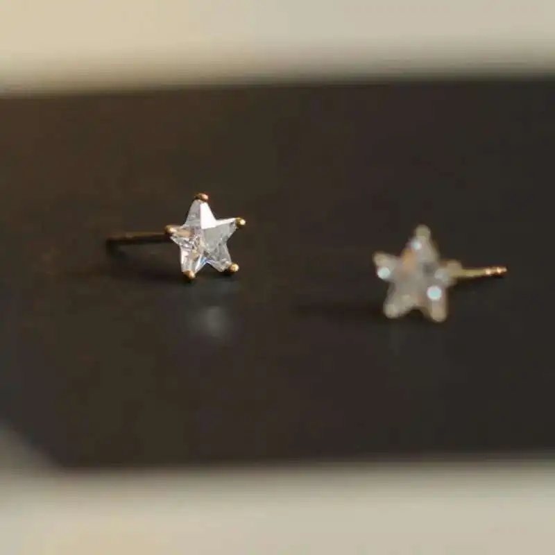 9k Solid Stars Earring, Small Gold Stud, Trendy Earrings, Handmade, Women Fine Jewelry for Girl, Wholesale, kj81 - Image 6