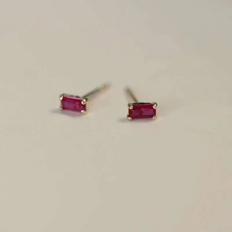14K Pure Gold Stud Earrings for Women, Zircon Cube, Black, Purple, Rose, Blue, Yellow, New, 2022, kj188 - Image 2