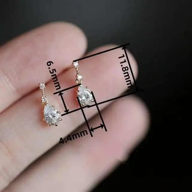 9K Real Gold Stud Dangle Drop Crystal Earring, Victorian Vintage Jewelry, Royal Gift, Minimal, kj207 - Image 2