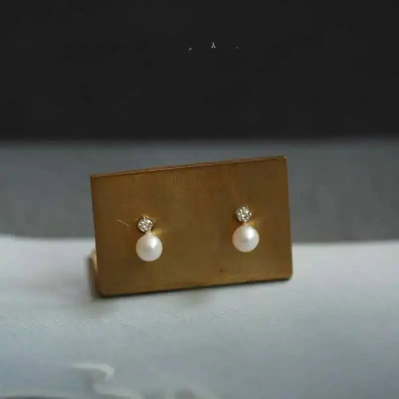 9k Solid Gold Drop Pearl Pendant Jewelry, Minimal Dainty Victorian Royal Wedding Bridesmaid Gift, Love kj242 - Image 3