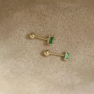 GOLDtutu Green Zircon Cube Earring, 9K Pure Gold Stud, Screw Back, Hottest Fashion, New Arrivals, 2021, kj440