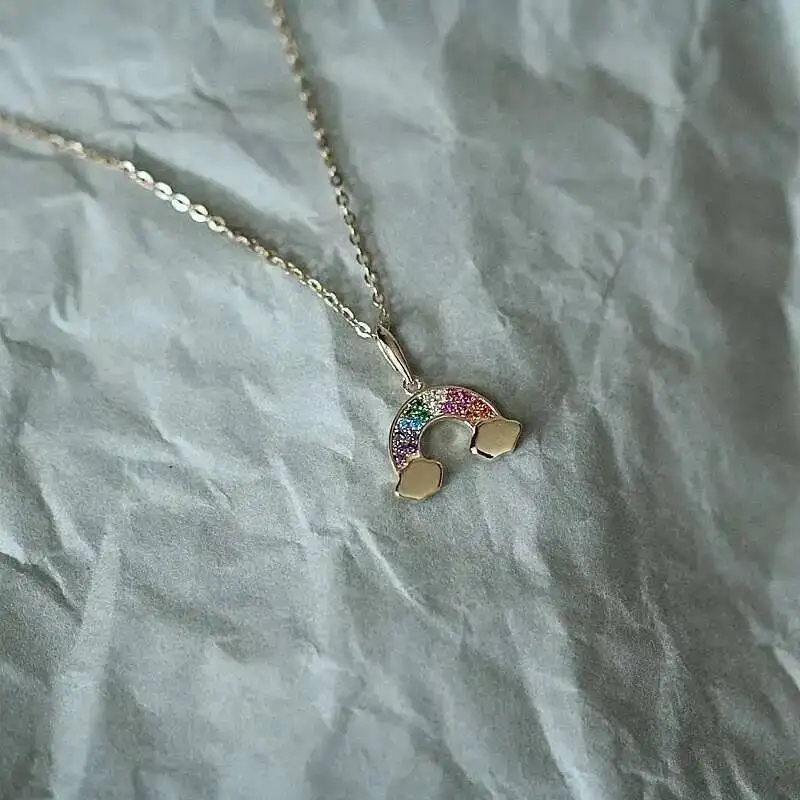 Rainbow Shaped Pendant, South Korea's K-Gold Department, Exquisite, Colorful, White Stone, A Batch of 9K, kj380 - Image 4