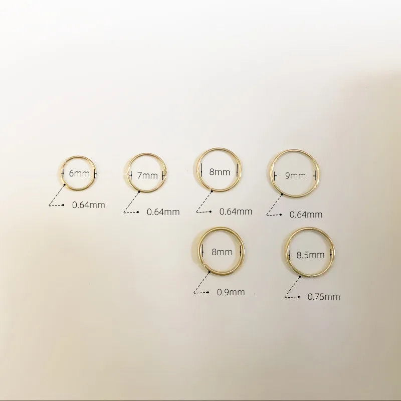 14K Gold Simple Hoop Ring for Men and Women, Small Nose Piercings, Au585, kj468 - Image 6