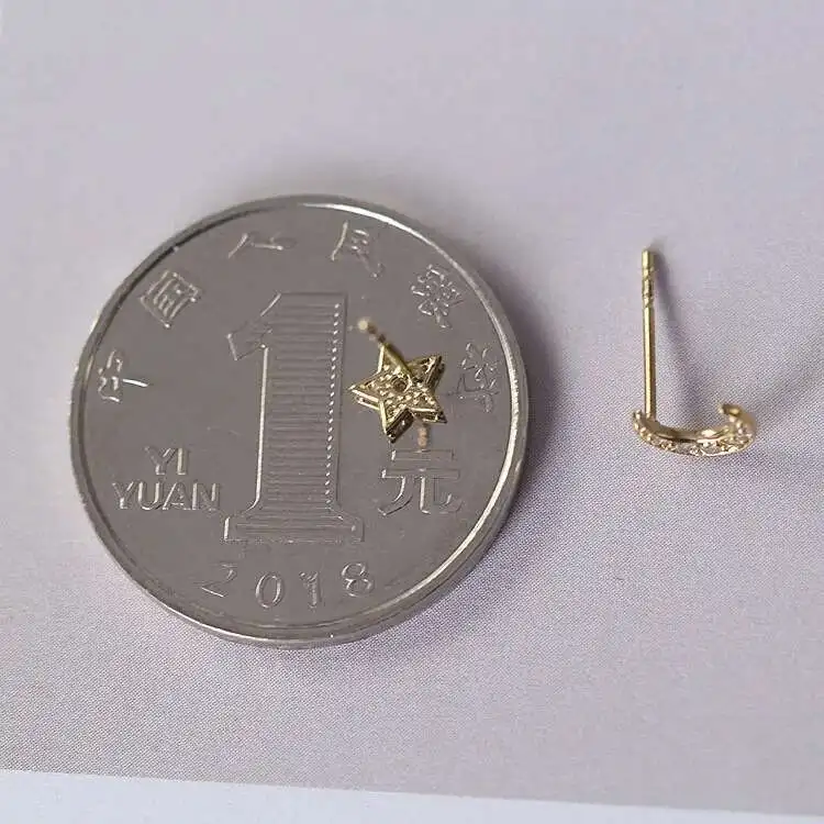 Asymmetric for Earrings Women, Fashion, Star and Moon, 9K Real Gold, Korean jewelry,kj95 - Image 3