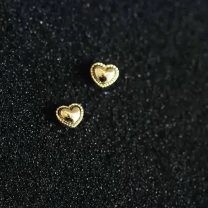 Solid Gold Heart Dainty Stud Earrings, Minimal Style, Bridal Shower, Jewelry, 9k14k, kj146