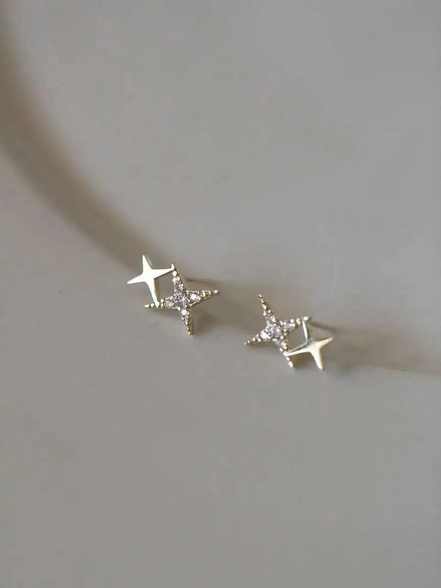 9K Gold Mini Shiny Star Earrings, Simple & Elegant, Hypoallergenic, Trendy 2025 Wedding Fashion Accessories kj432 - Image 4