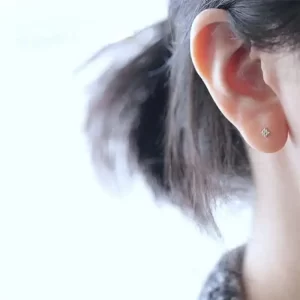 14K Solid Gold Earring for Women, Unique Cube, Square Crystal, Studded Dainty Minimal Earring, Bridal Gift, kj161