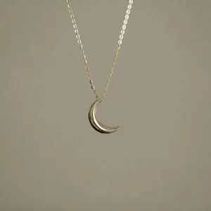 Gold Moon Dainty Pendant, Chic Necklace, Minimal Charm, Wedding, Bridesmaid Gift, Love, 9K, kj255