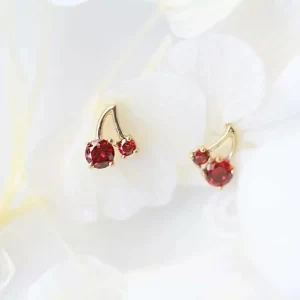Pure Gold Cherry Earrings for Girls, Exquisite Lovely Feeling, Versatile, Japan and Korea, 9K, KJ297