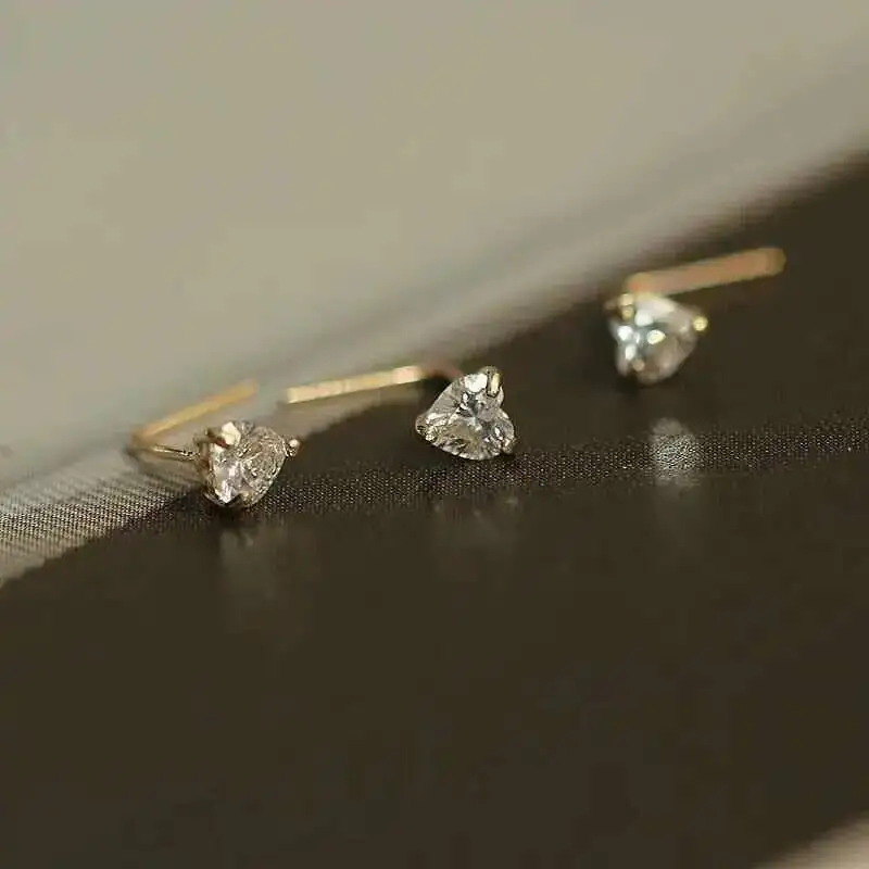 14K Yellow Gold L Shape Stud, Nose, Heart, Star, Round Zircon, Piercing Jewelry for Women, Men, kj465 - Image 4