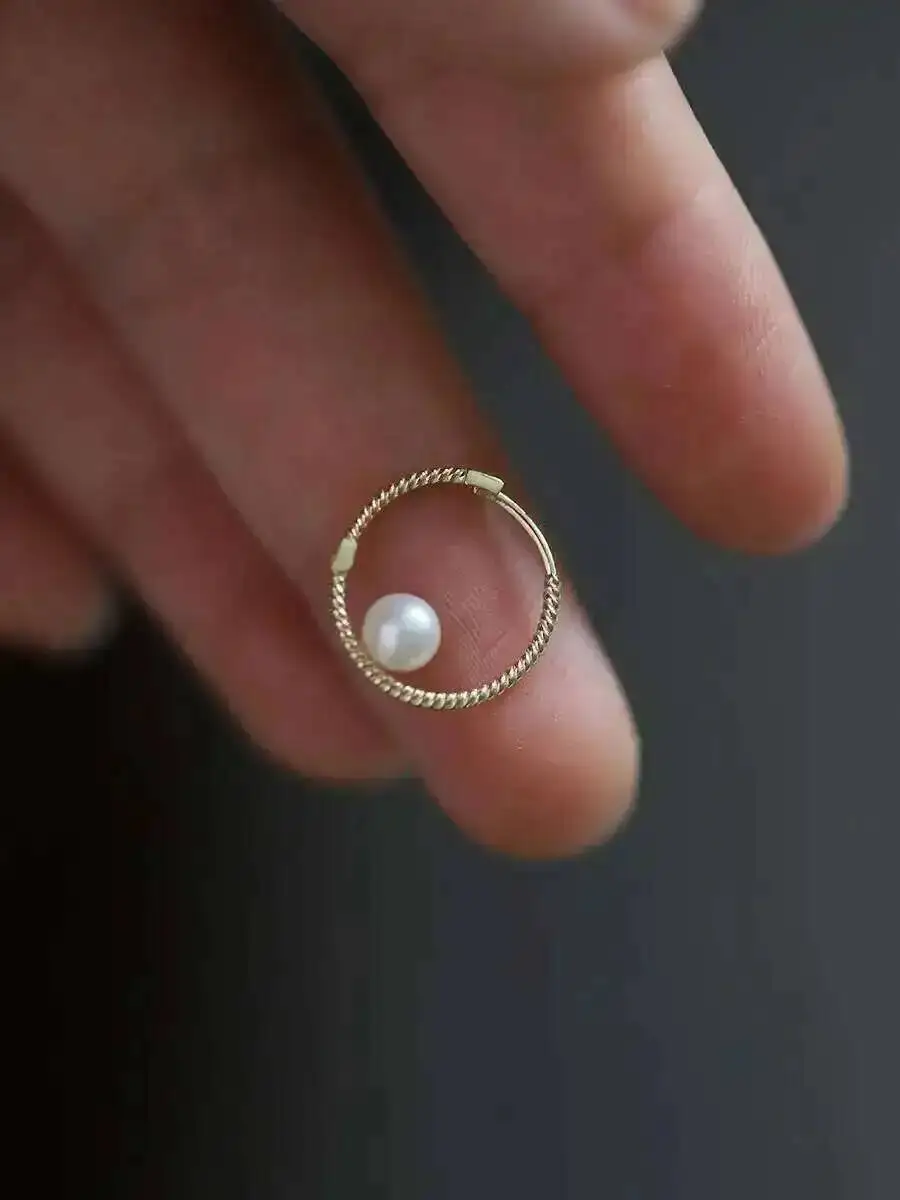 Pure 9K Gold Earring for Women, Twisted Freshwater Pearl Earring, Buckle Small Design, Elegant Girl, New, kj483 - Image 3