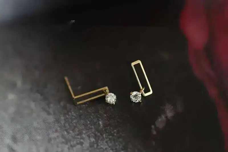 Rectangle Plate Bar Dangle Drop Crystal Stud Earring, 9K Solid Gold, Unique Minimal, Simple Dainty Style, kj217 - Image 5