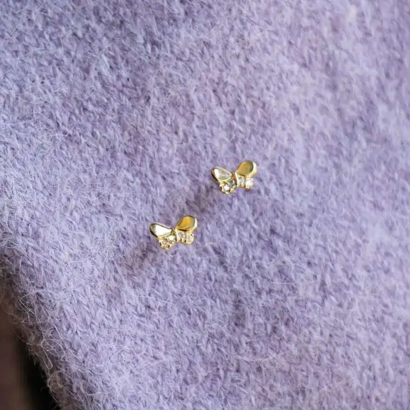 9k Gold Butterfly Stud Earring, Mini Dainty Simple Minimal Styles, Kids Jewelry, Cute Girls, kj84 - Image 3