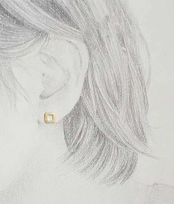 9k Solid Gold Brush Scrub Square Earring Stud, Minimalist Chic Simple Minimal Styles, Jewelry, kj243 - Image 4