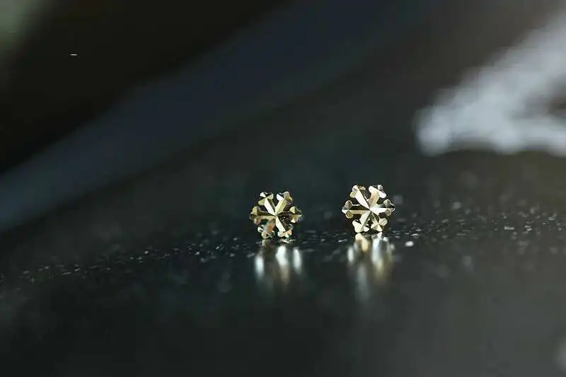 14K Pure Gold Heart Earrings, Reindeer, Snowflake, Christmas Holiday Studs, Dainty, Simple, Minimal Styles, Kids, kj150 - Image 4