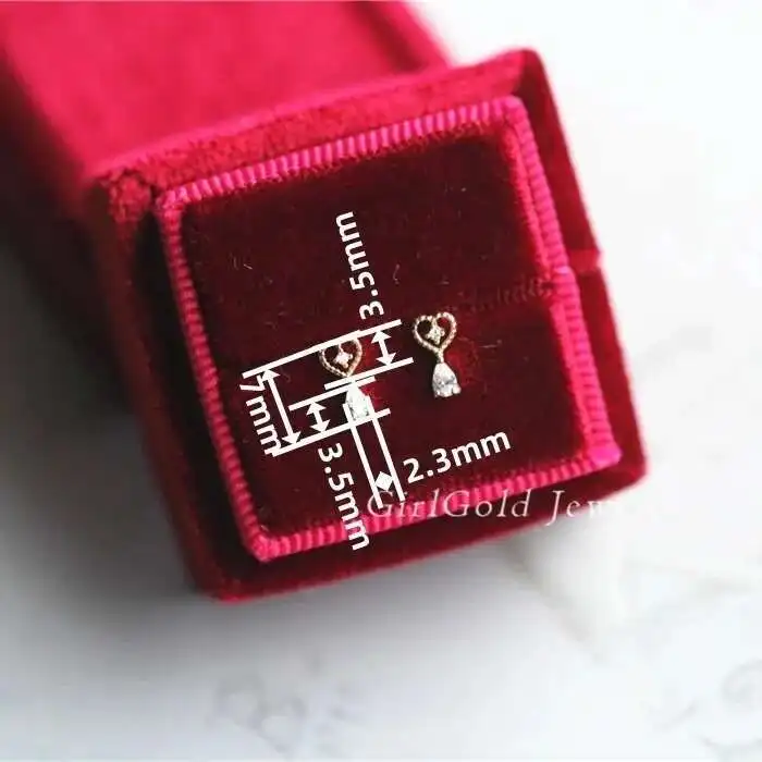 14K Solid Gold Dainty Heart Jewelry, Minimal Simple Style Gift Stud Earrings, kj147 - Image 2