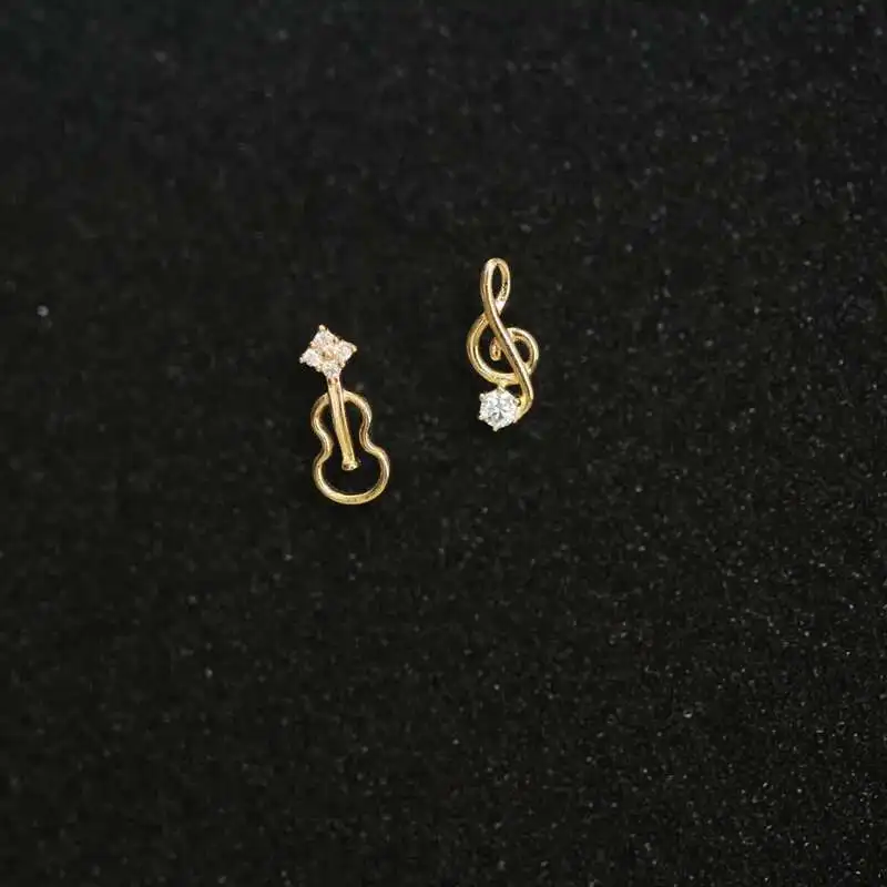 Solid 14K Gold Earrings, Dainty, Violin Notes, Stud Jewelry, Minimal Style, Bridal, kj157