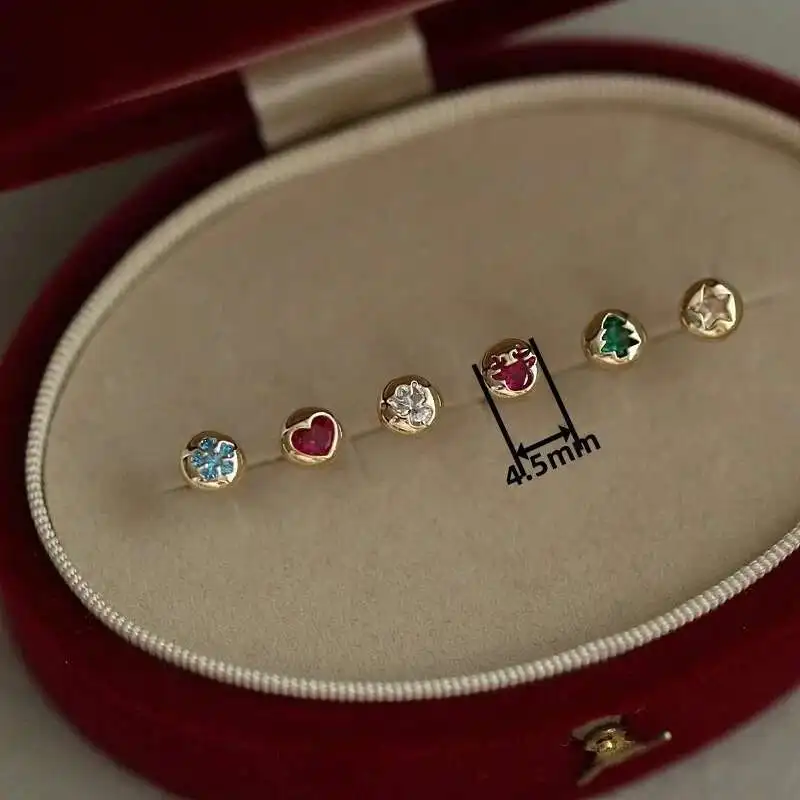 Pure 9K Gold Christmas Series, Color Zircon Bean Earrings, Snowflake, Deer Star, kj368, 2020 New - Image 2