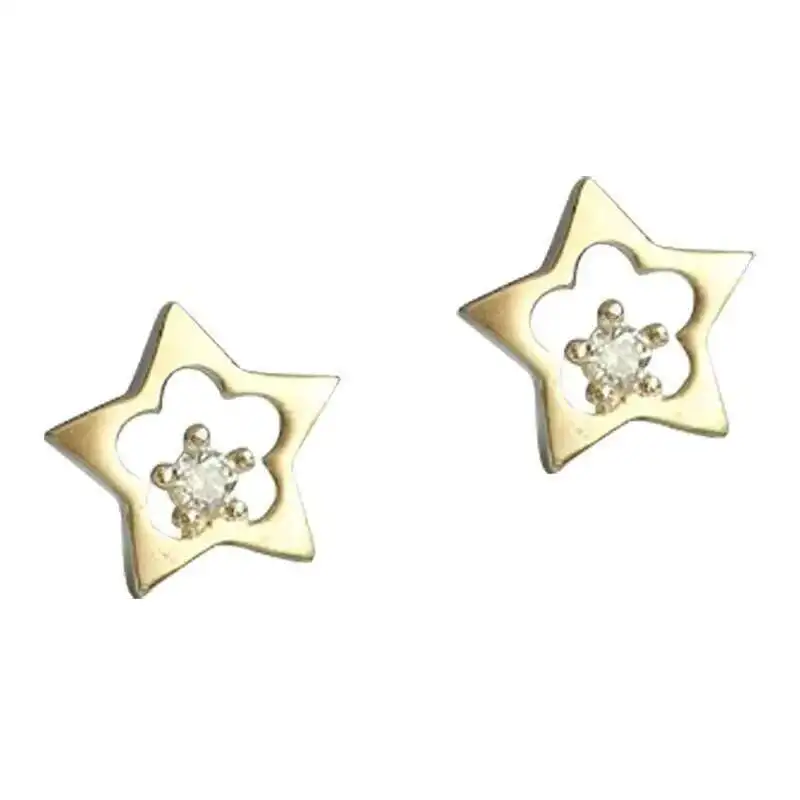 9K Gold Cute Star Mini Drop Earrings for Women, Real Solid Gold, Hypoallergenic Jewelry Gifts, Trendy kj238