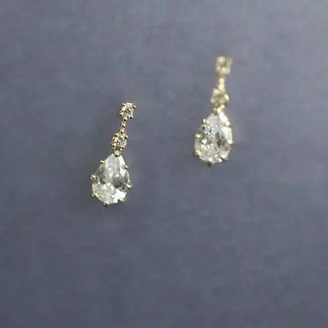 9K Real Gold Stud Dangle Drop Crystal Earring, Victorian Vintage Jewelry, Royal Gift, Minimal, kj207 - Image 5