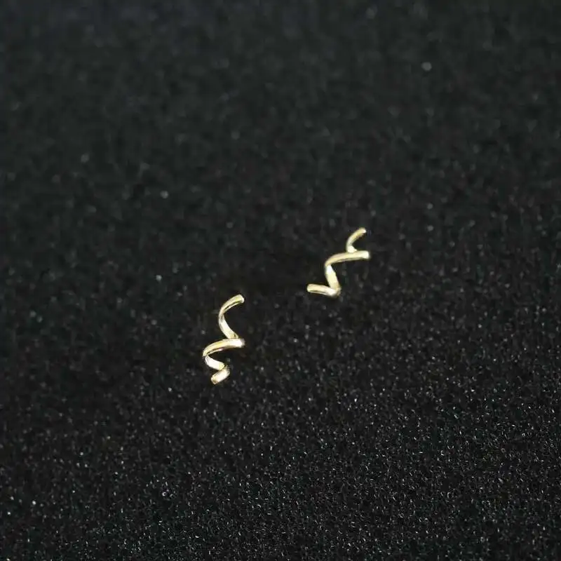 14K Gold Spring Twirl Stud Earring, Super Dainty, Mini Minimal, kj158