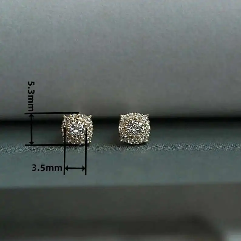 Pure 9K Gold Inlaid with Zircon Diamond, Mini Court Style, Japanese and Korean Earrings, kj221 - Image 2