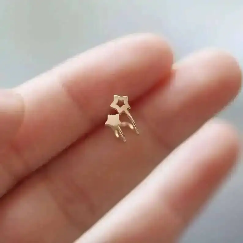 Unique Star Chic Stud Earring, 9K Solid Gold, Minimalist, Minimal Gift, kj253 - Image 3