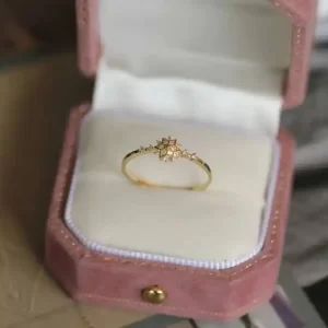 Snowflake Shape Crystal Minimalist, Simple Stacking Ring, 9K, Solid Gold, kj505