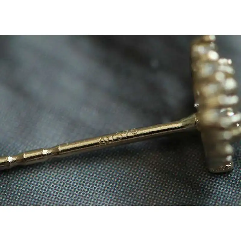 Pure 9K Gold Inlaid with Zircon Diamond, Mini Court Style, Japanese and Korean Earrings, kj221 - Image 5