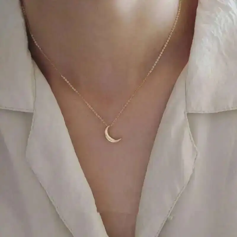 Gold Moon Dainty Pendant, Chic Necklace, Minimal Charm, Wedding, Bridesmaid Gift, Love, 9K, kj255 - Image 4