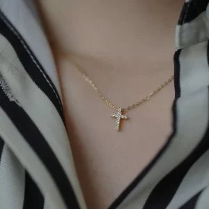9k Real Gold Mini Cross Pendant Exquisite Minimalist Personalized For Women Necklace kj489