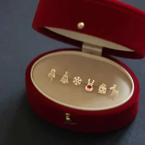 Pure 9K Solid Gold Earrings, Limited, Red Nose Snowflake, Christmas Tree Candy Gift, kj481