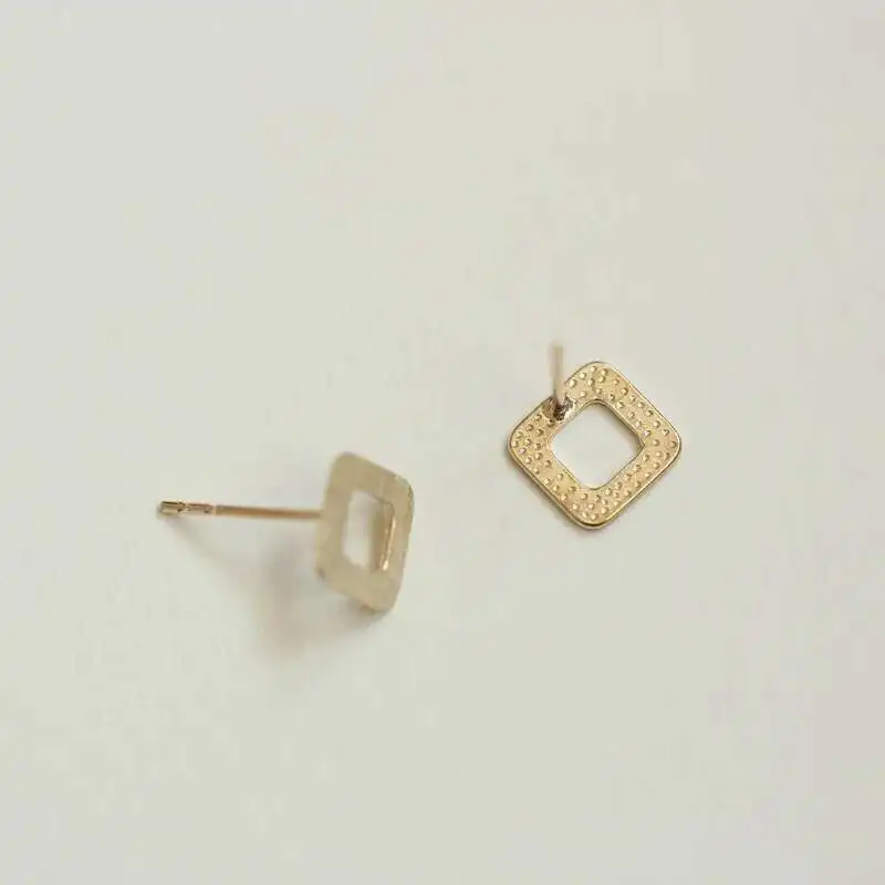 9k Solid Gold Brush Scrub Square Earring Stud, Minimalist Chic Simple Minimal Styles, Jewelry, kj243 - Image 6