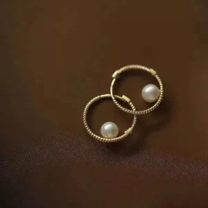 Pure 9K Gold Earring for Women, Twisted Freshwater Pearl Earring, Buckle Small Design, Elegant Girl, New, kj483