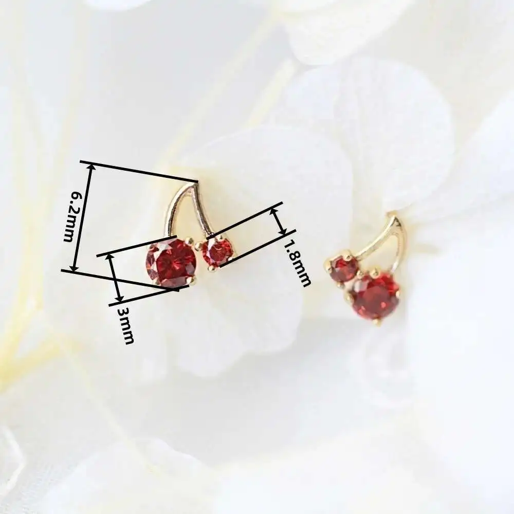 Pure Gold Cherry Earrings for Girls, Exquisite Lovely Feeling, Versatile, Japan and Korea, 9K, KJ297 - Image 2