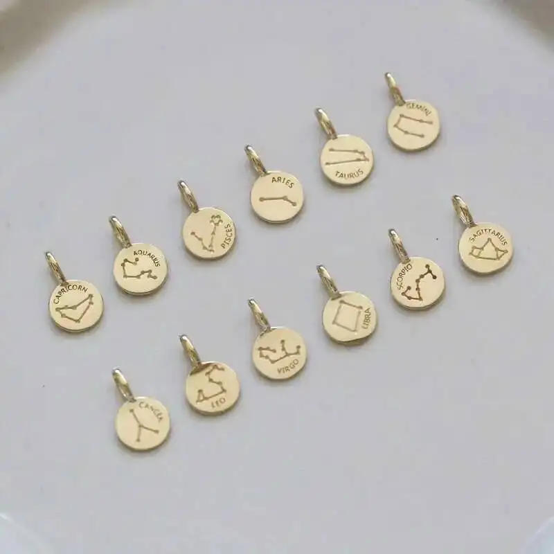 Pure 9K Hand Necklace for Women, 12 Constellations, Small Gold Coin Style, Mini Shiny Pendant, Gift, kj427 - Image 4