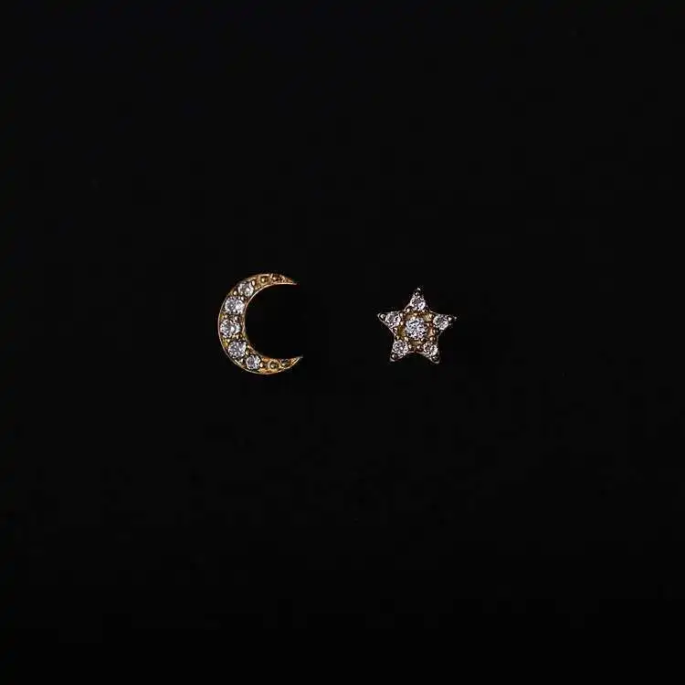Asymmetric for Earrings Women, Fashion, Star and Moon, 9K Real Gold, Korean jewelry,kj95 - Image 4